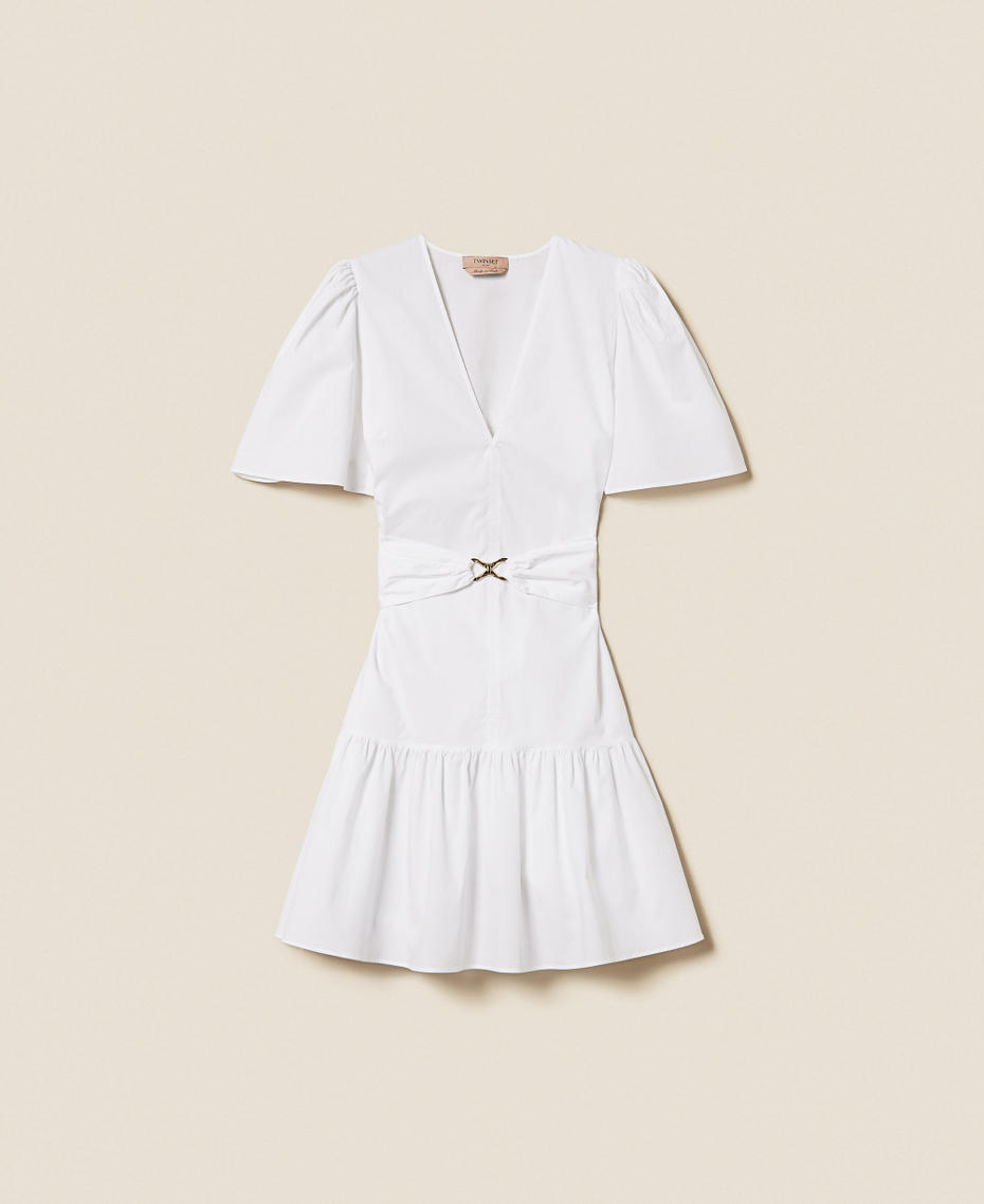 Short poplin dress with logo belt White Woman 261TT2160_00001_S0