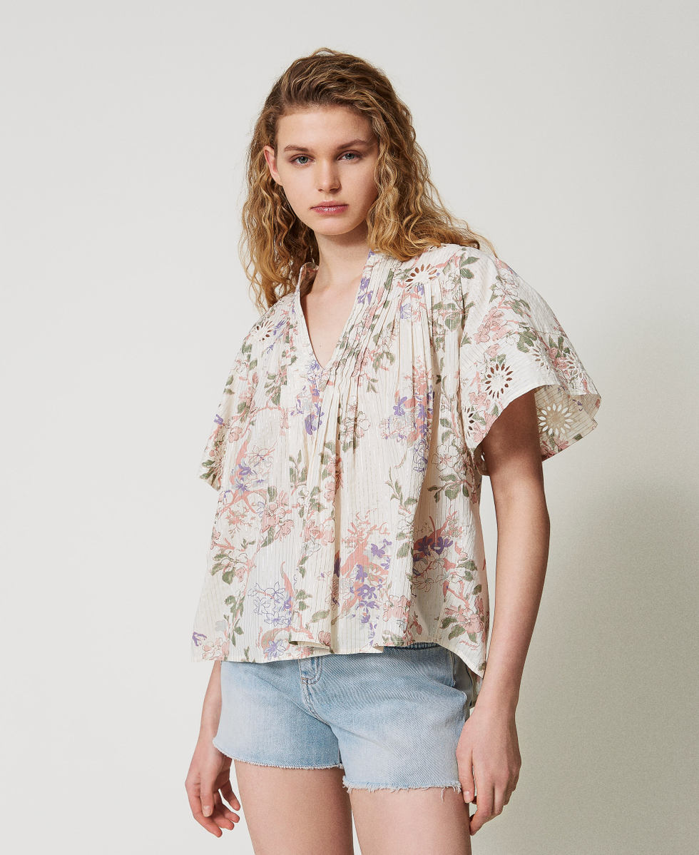 Muslin blouse with embroidery Multicolour/Lurex Floral Print Woman 251TT2156_12494_05