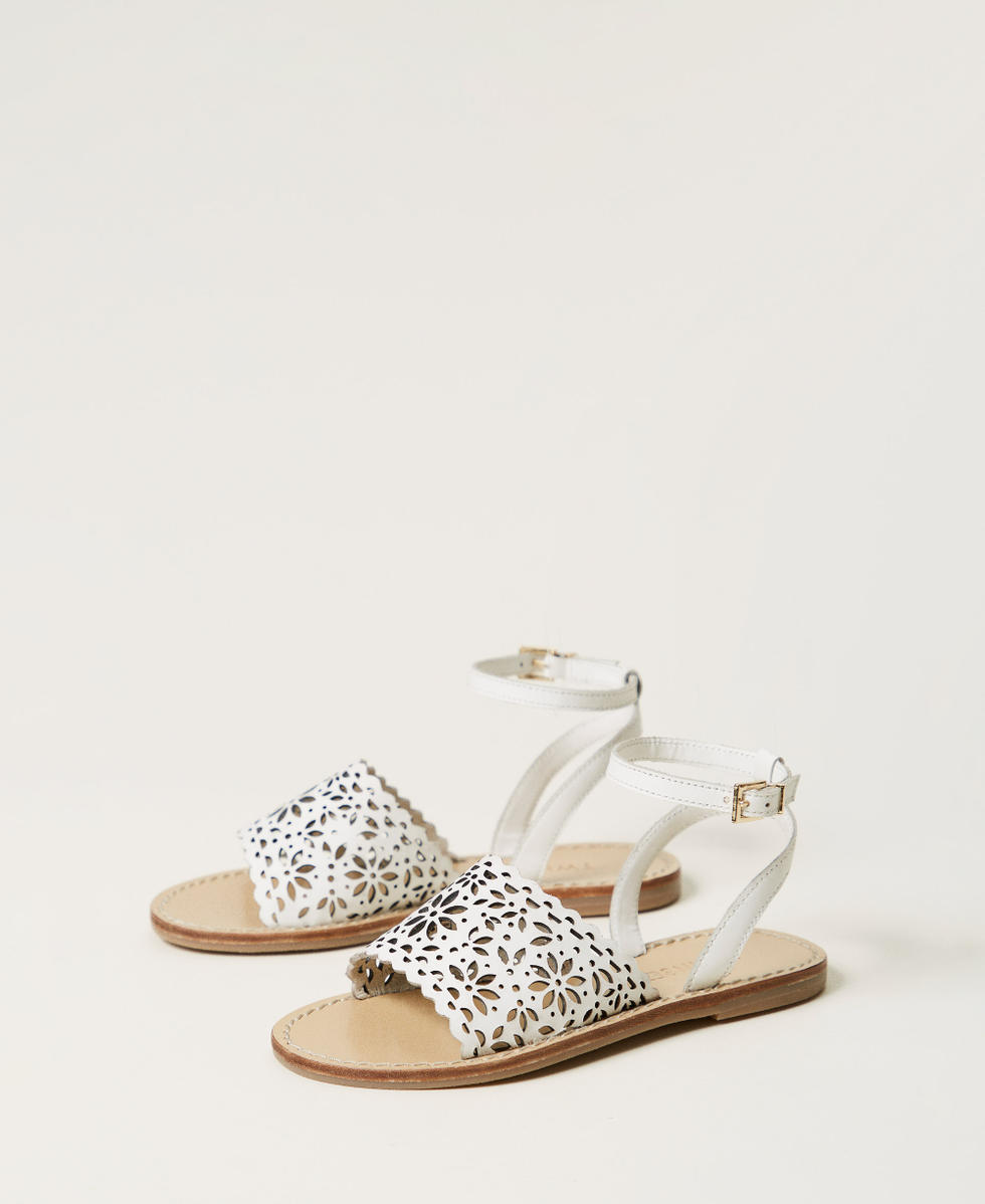 Lasered leather sandals with straps "Ice" White Girl 251GCJ048_00808_02