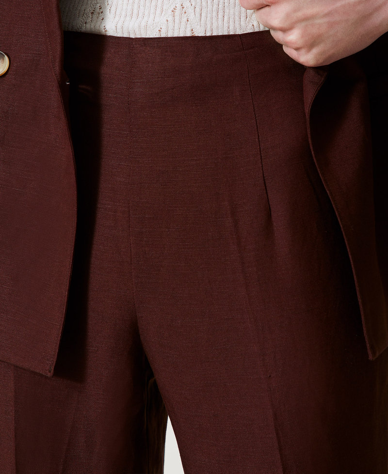 Linen blend flared trousers Coffee Liqueur Woman 251LL2BHH_12110_04
