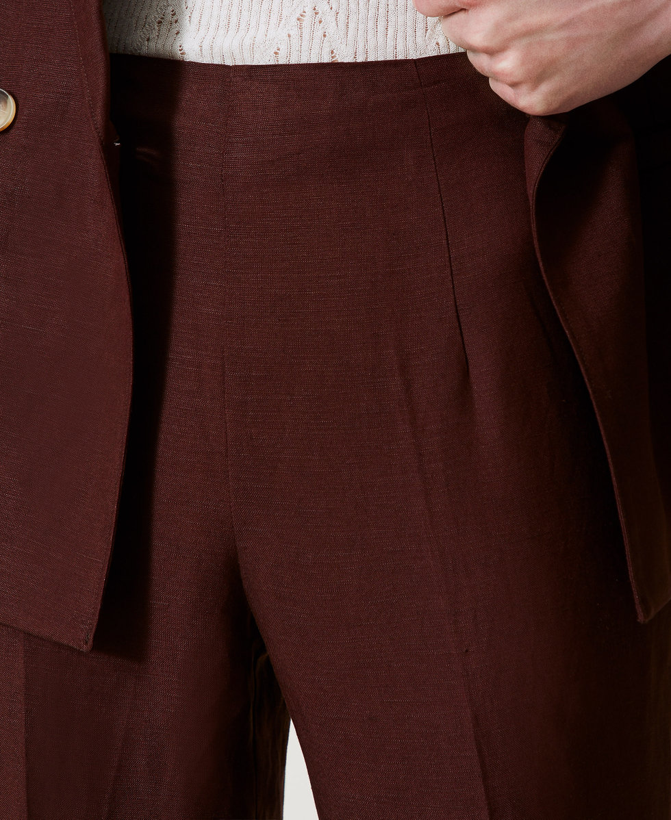 Pantalon &eacute;vas&eacute; en lin m&eacute;lang&eacute; Coffee Liqueur Femme 251LL2BHH_12110_04