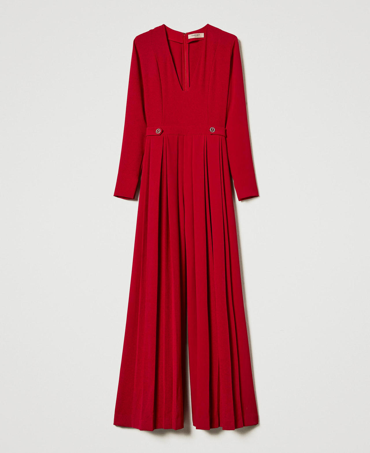 Pleated crêpe jumpsuit with buttons Venetian Red Woman 242TT2170_00740_0S