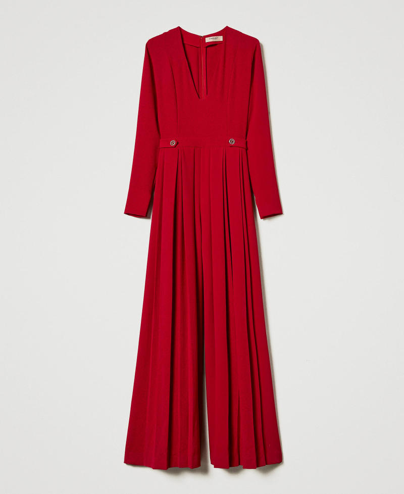 Pleated crêpe jumpsuit with buttons Venetian Red Woman 242TT2170_00740_0S