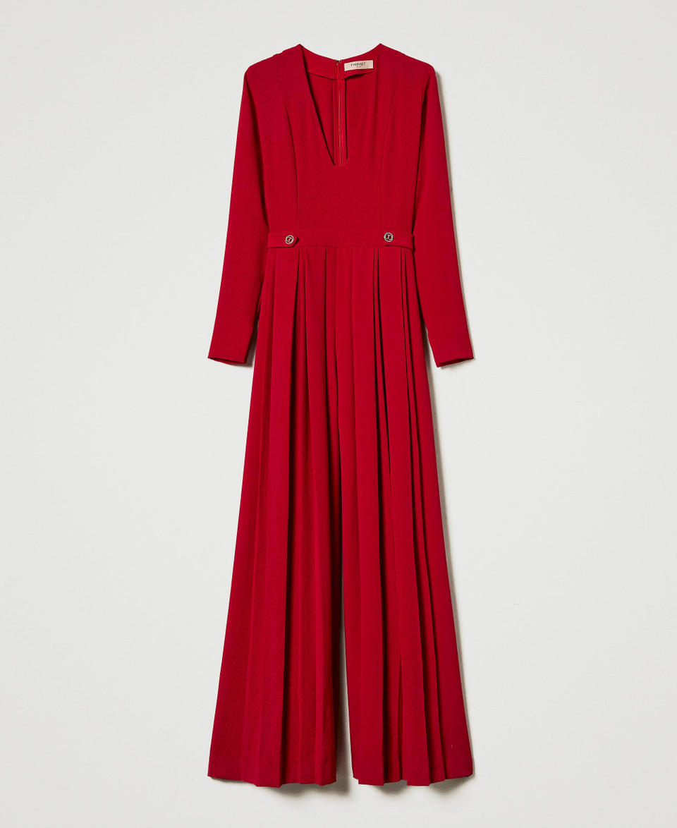 Pleated crêpe jumpsuit with buttons Venetian Red Woman 242TT2170_00740_0S