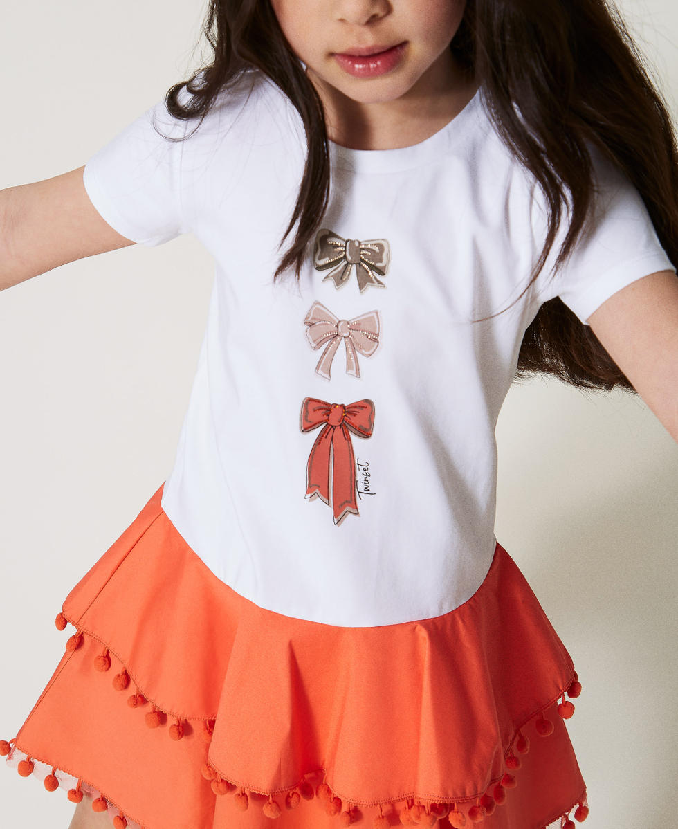 Abito corto con balze e pompon Bicolor Ice / Sugar Coral Bambina 251GJ242B_12256_04