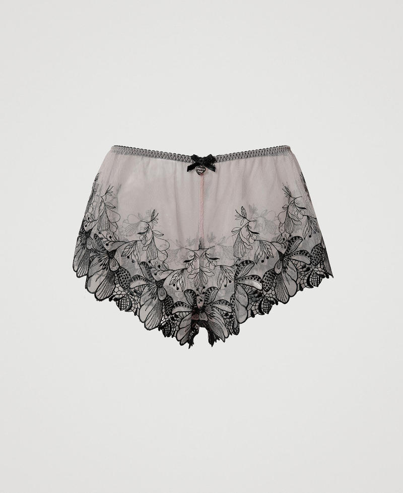 Embroidered tulle shorts Two-tone Wonder Beige / Black Woman 242LL6F90_12002_S0