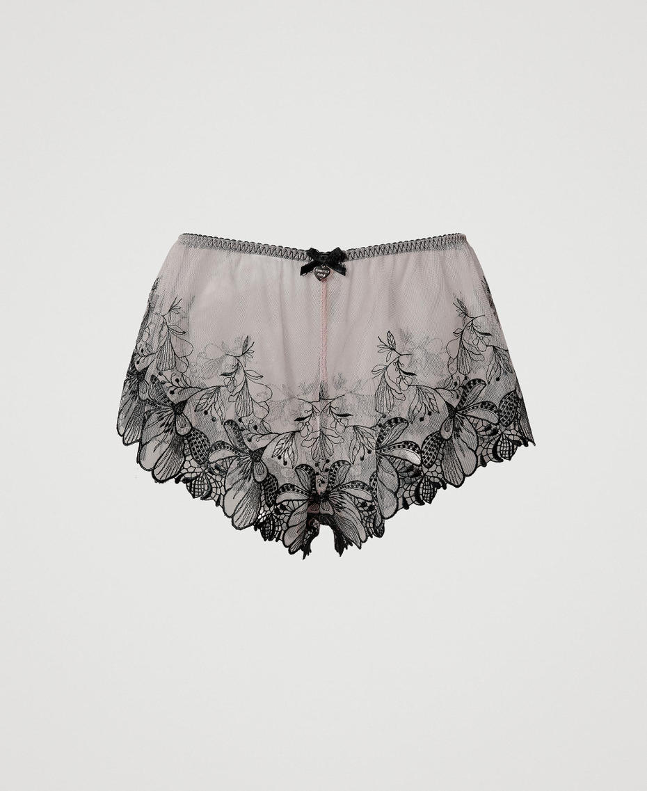 Embroidered tulle shorts Two-tone Wonder Beige / Black Woman 242LL6F90_12002_S0