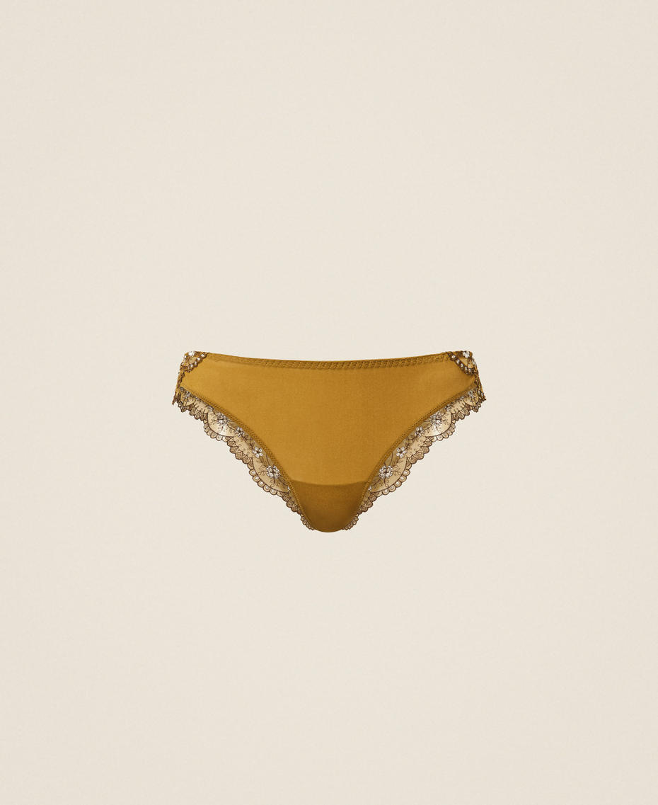 Slip br&eacute;silien en tulle brod&eacute; Broderie Vert Shiny Oil/Mocha/Nacre Femme 262LI6B77_13898_S0