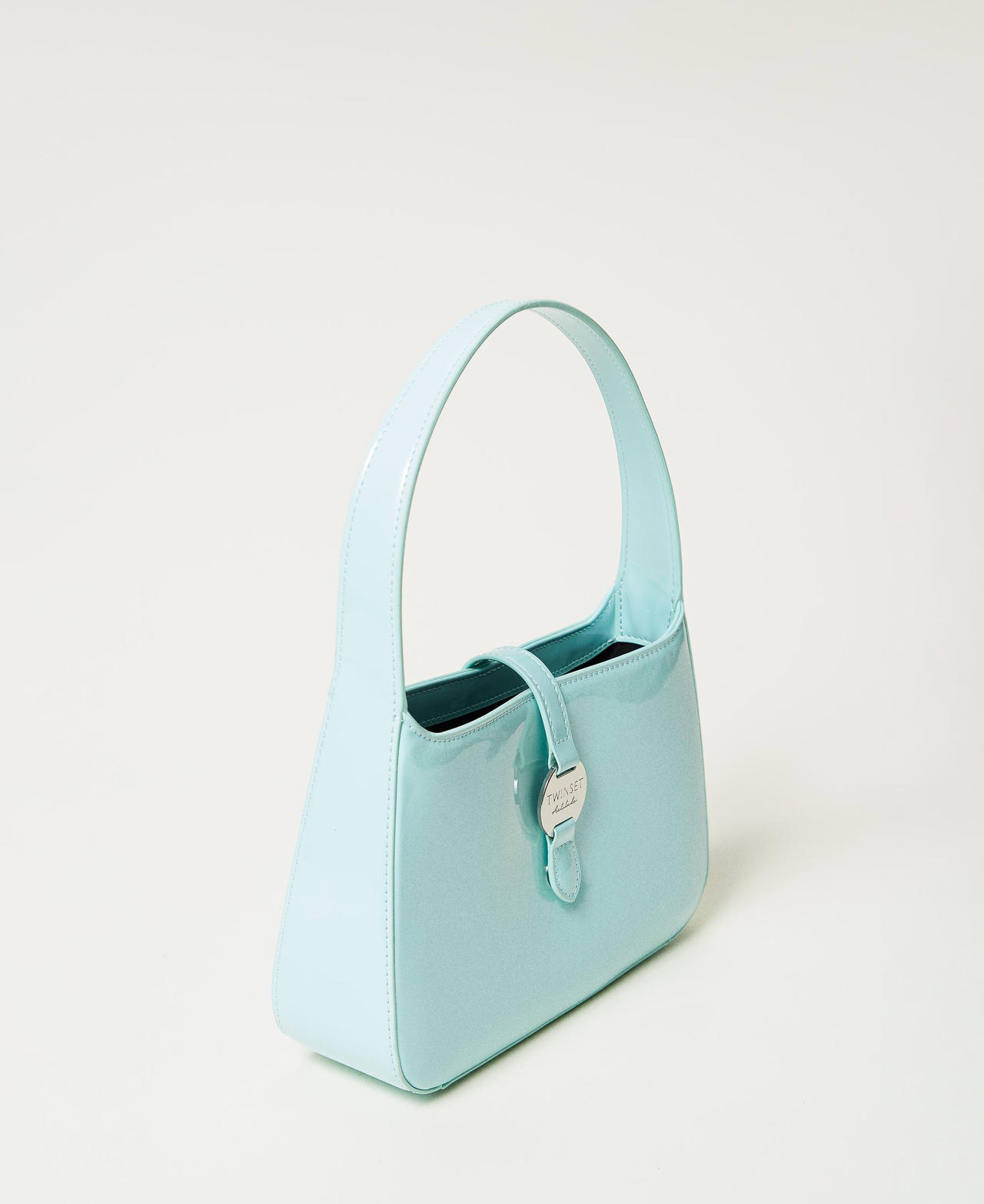Faux patent leather hobo bag Light Canal Blue Woman 251AA7010_12134_02