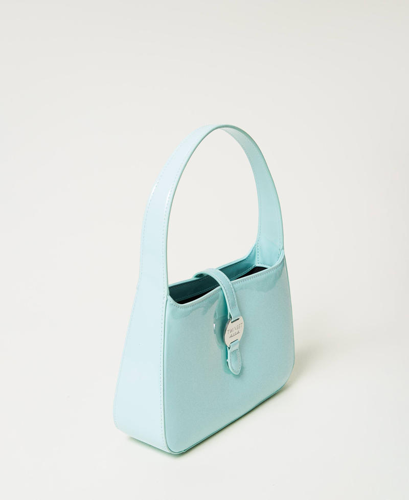 Faux patent leather hobo bag Light Canal Blue Woman 251AA7010_12134_02