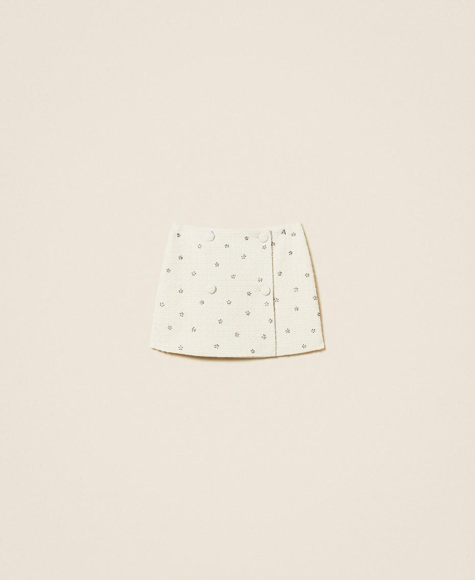 Mini-jupe en tissu bouclé avec broderies Blanc Neige Femme 252AP2132_00282_S0