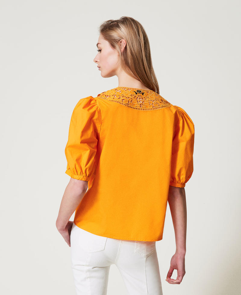Blouse in broderie anglaise poplin Yellow Marigold Woman 251TT2335_12366_03