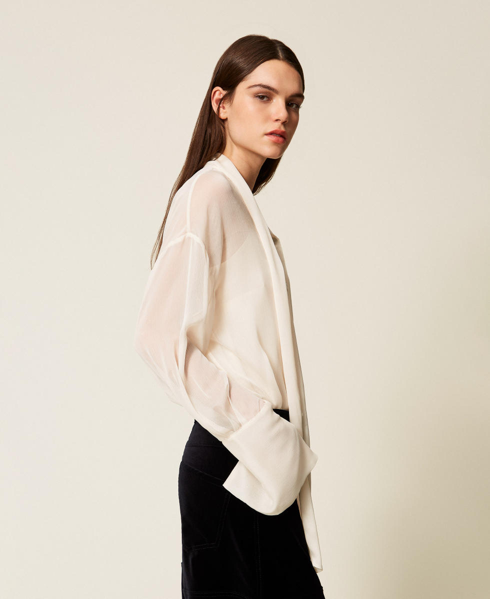 Voile shirt with sash neck Crystal Sand Beige Woman 252AT2210_12610_02