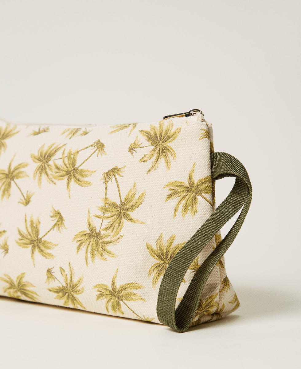 Printed canvas clutch Mother of Pearl/Olive Leaf Palm Print Woman 251LB7ABB_12196_02