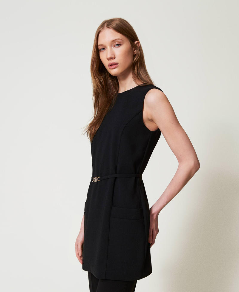 Fluid crêpe tunic with belt Black Woman 251TP2101_00006_02