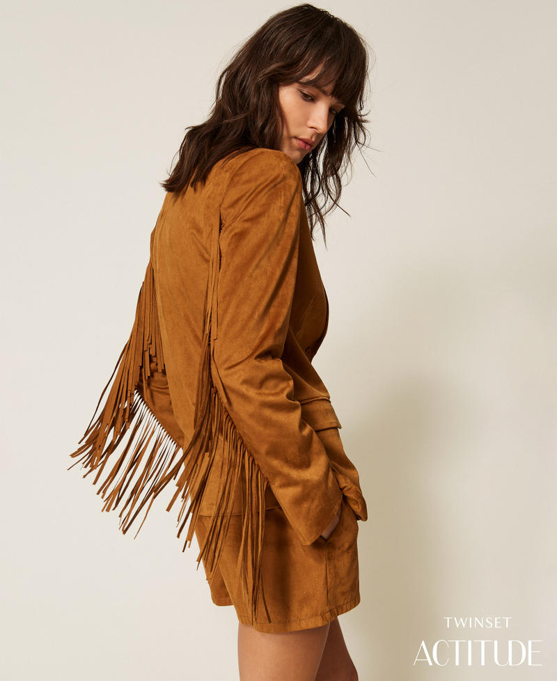 Suede blazer with fringes Rubber Brown Woman 261AP2331_10065_PA