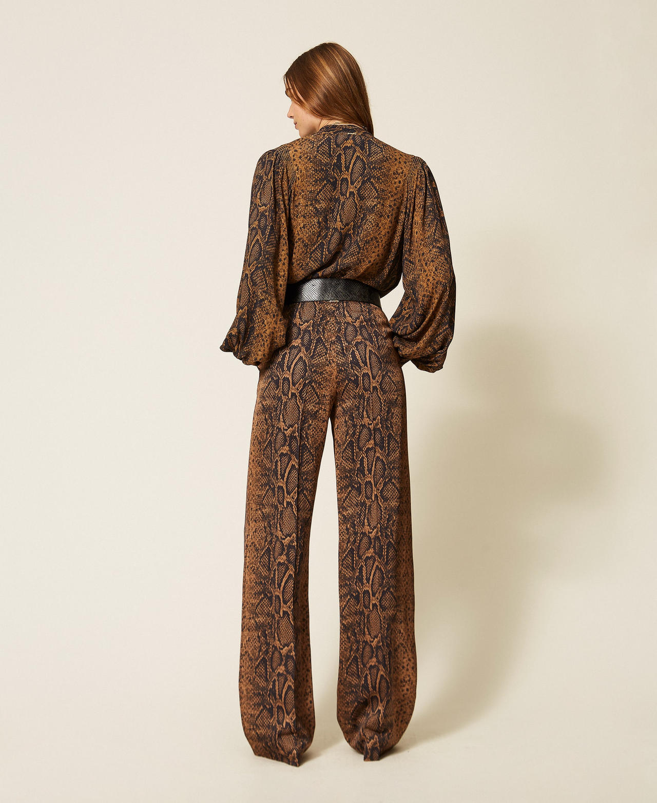 Pantaloni ampi a stampa python Stampa Python Marrone "Nut" / Black Donna 262TT2591_14141_03