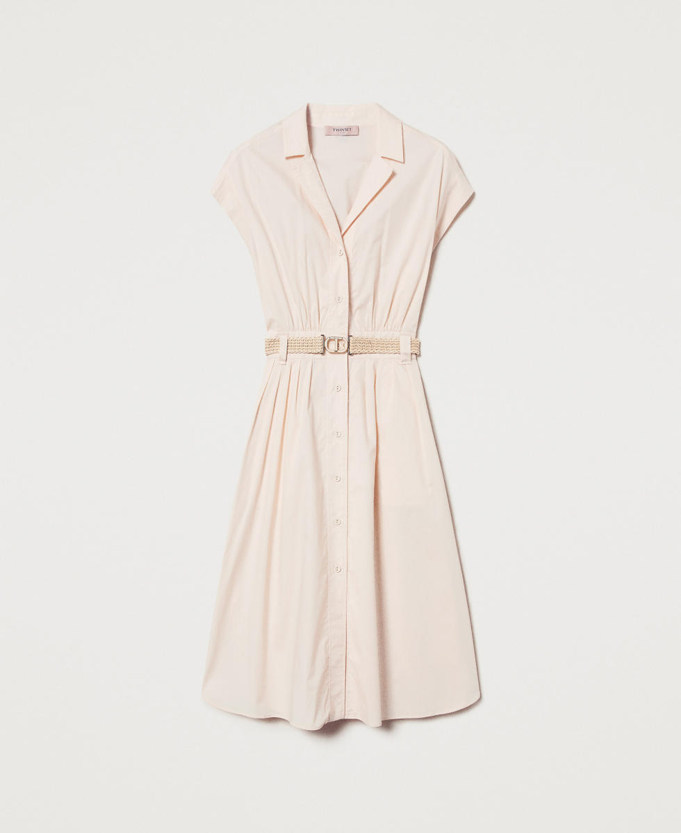 Midikleid aus Popeline mit G&uuml;rtel