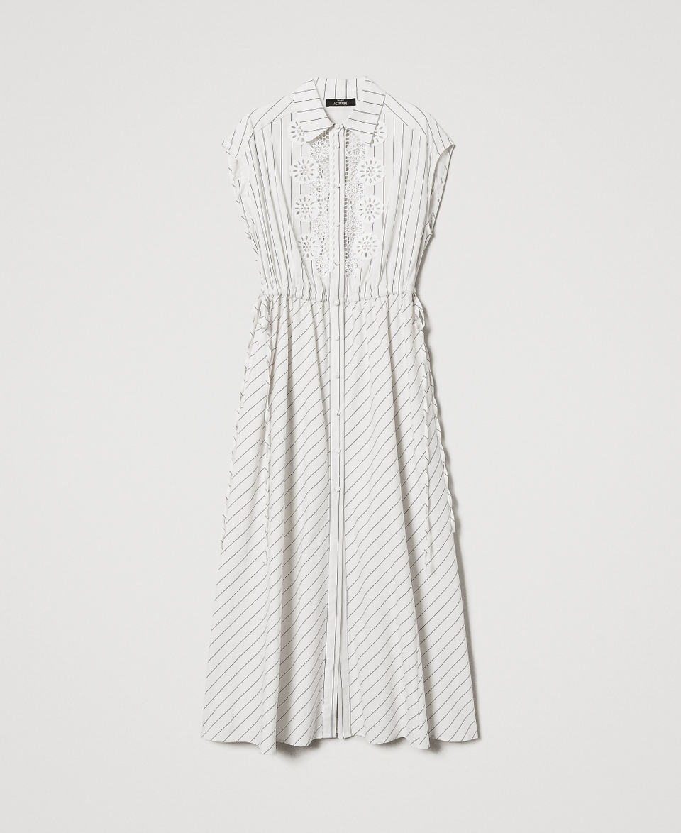 Abito lungo in popeline con macramé Beige "Angorra" / Nero Stripes Donna 251AP2486_12235_0S