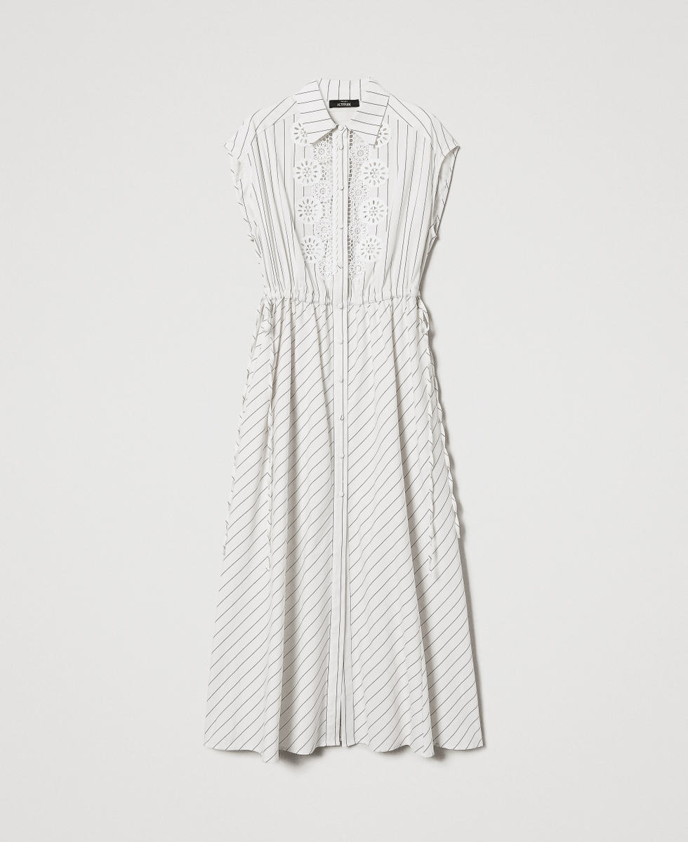Abito lungo in popeline con macramé Beige "Angorra" / Nero Stripes Donna 251AP2486_12235_0S