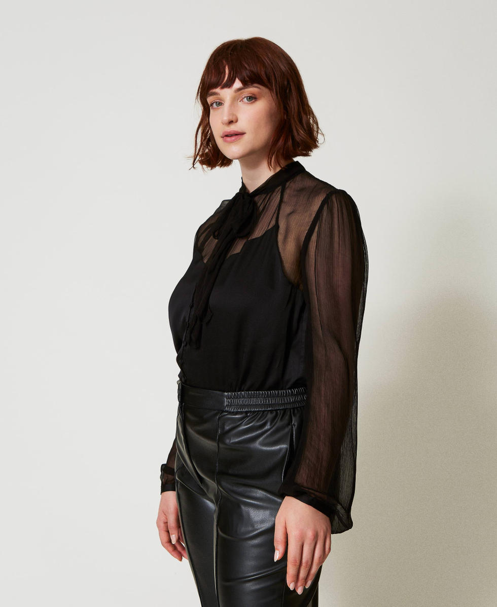 Chemise en satin et mousseline Noir Femme 242TT2181_00006_02