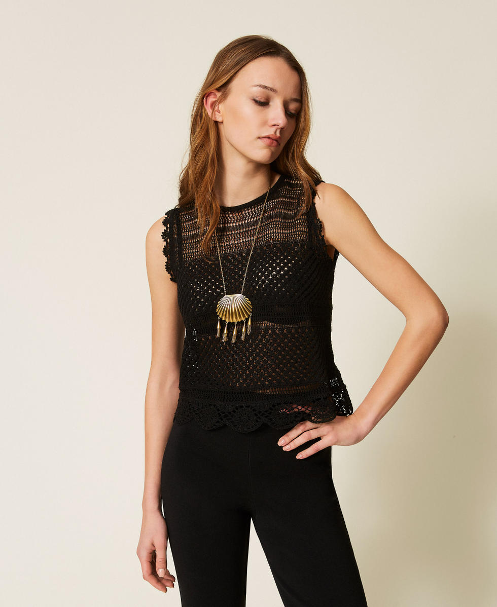 Knit top with rhinestones Black Woman 261TT3172_00006_01