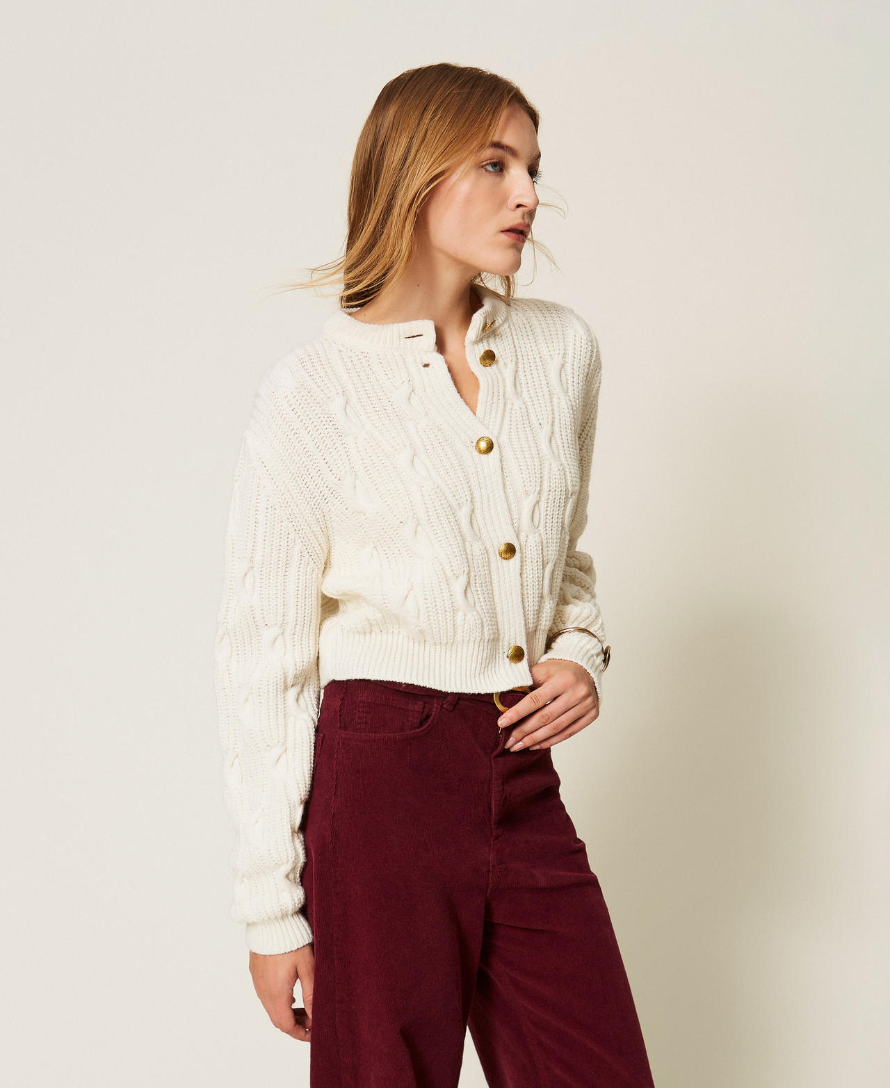 Cropped-Cardigan aus Wollmischung Wei&szlig; Schnee Frau 262TT3011_00282_02