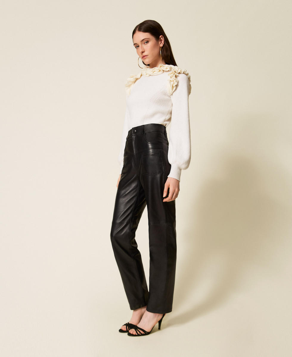 Pantaloni in pelle con impunture Nero Donna 252TS2121_00006_02