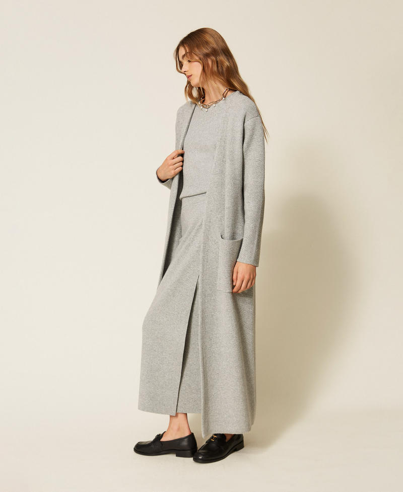 Maxi cardigan with pockets Light Grey Melange Woman 262LI3ABB_12837_03