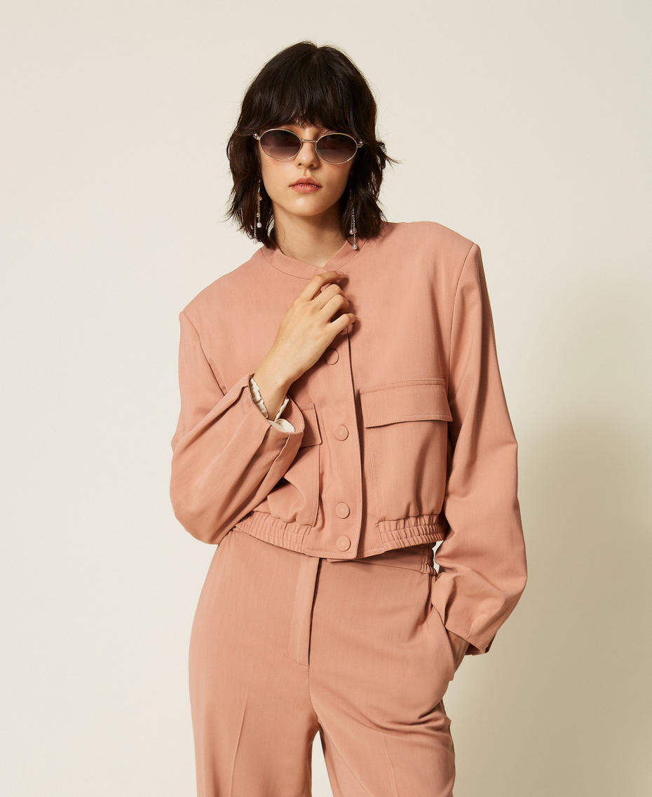 Twill bomber jacket with pockets Dusty Pink Woman 262TP268E_00916_04