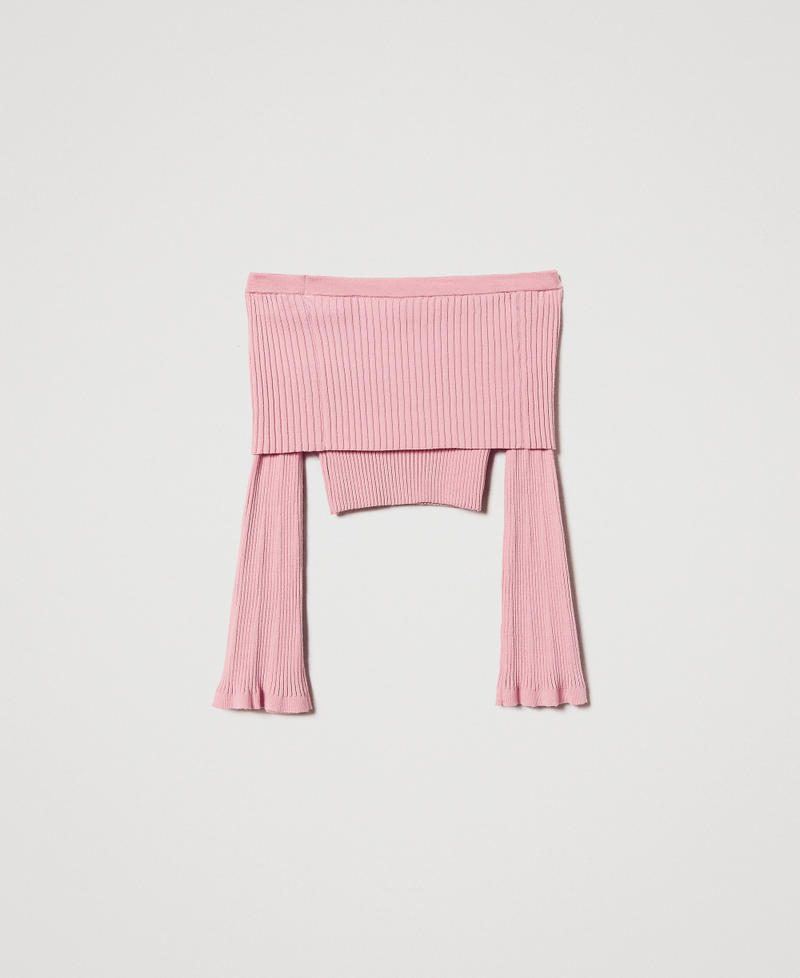Maglia off shoulder a coste con Oval T Sweet Rose Bambina 251GJ3412_00533_S1
