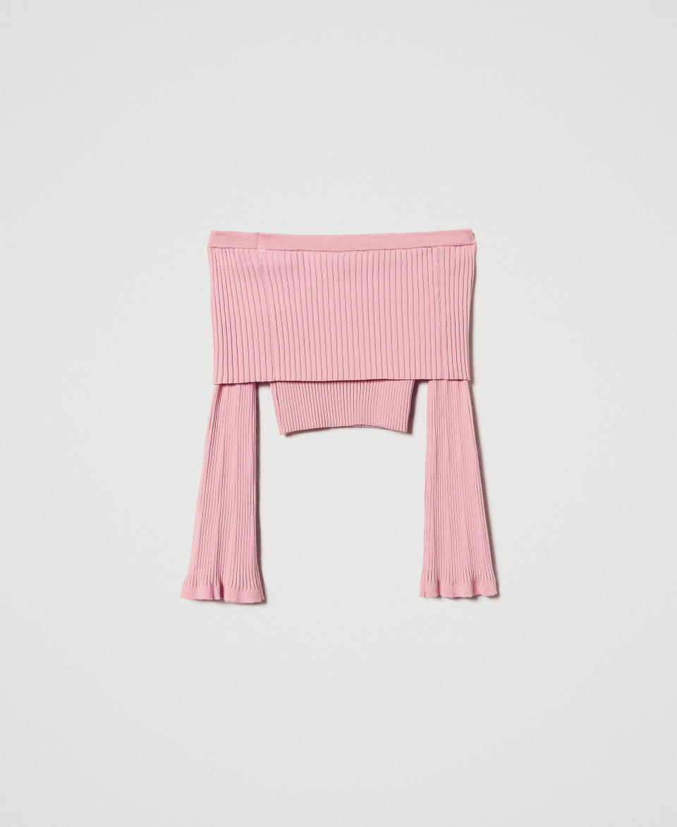 Off-shoulder rib jumper with Oval T Sweet Rose Girl 251GJ3412_00533_S1