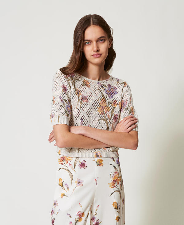 Netzpullover mit Blumenprint