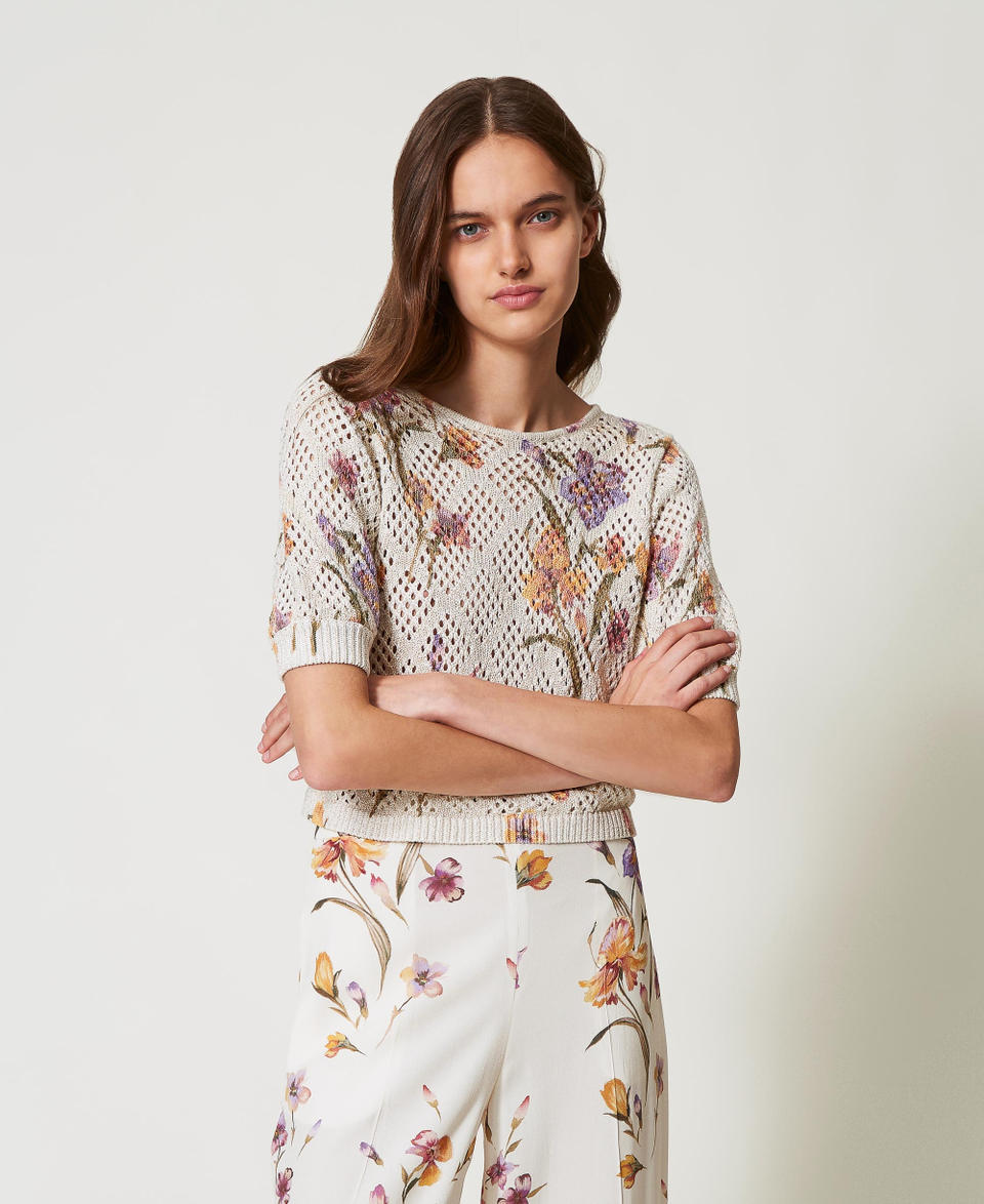 Twin Set Maglia a rete con stampa a fiori