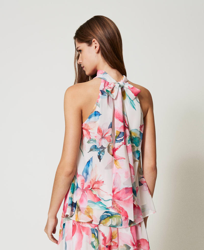 Top in georgette con stampa a fiori Stampa Fiori Madreperla / Multicolor Donna 251LB2ZAA_12194_03