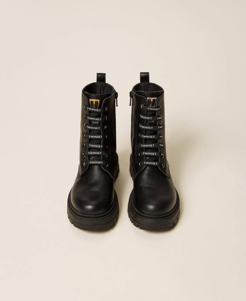Leather combat boots with logo Black Girl 262GCJ012_00006_04