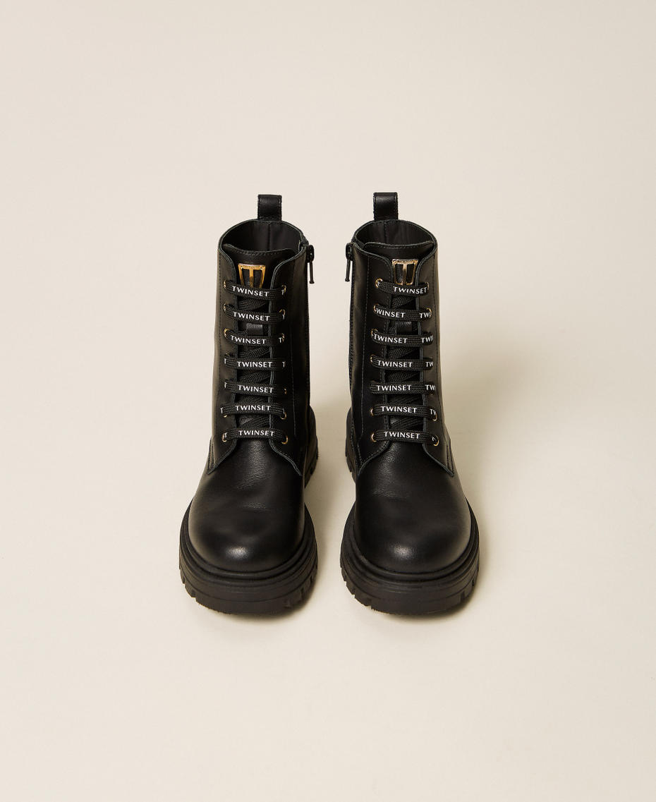 Leather combat boots with logo Black Girl 262GCJ012_00006_04