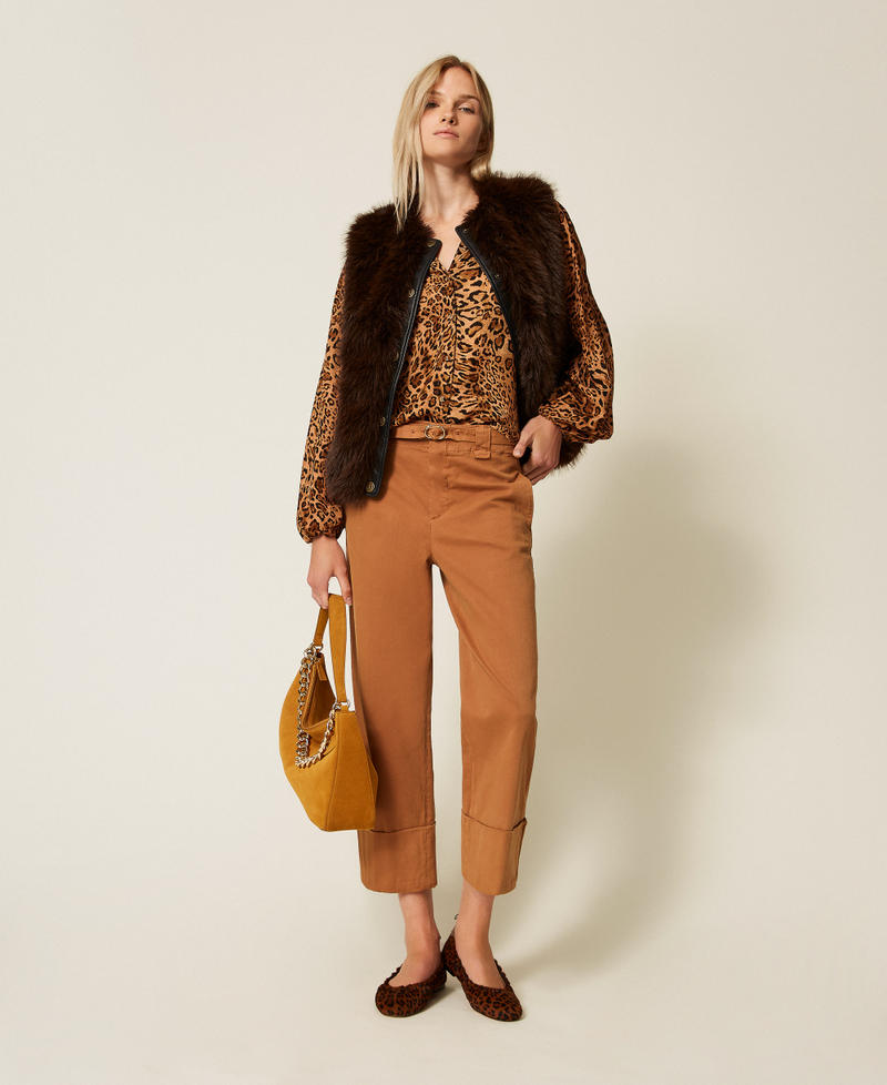 Sleeveless faux fur coat with buttons Two tone Deep Taupe/Black Woman 252TP2421_12792_T0