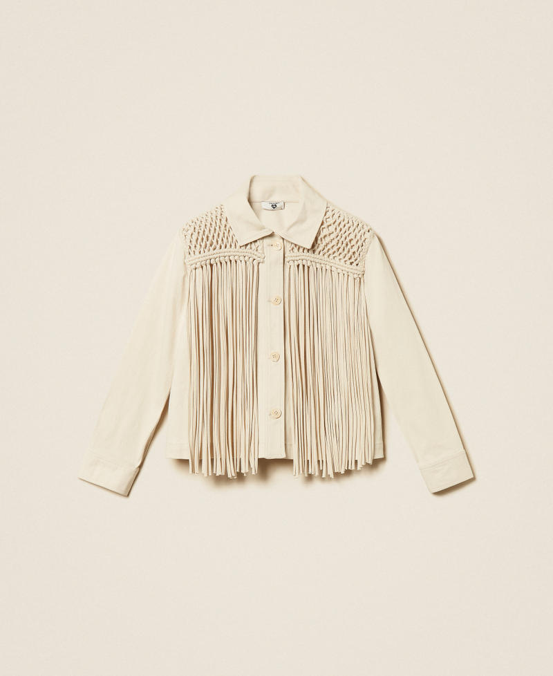 Bull denim jacket with fringes Parchment White Woman 261LB2JAA_00461_S0