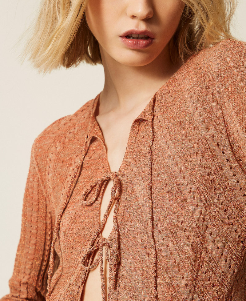 Cardigan aus Leinenstrick mit Lurex Salmon Rose Scuro Lurex Frau 261TT3214_13567_PD