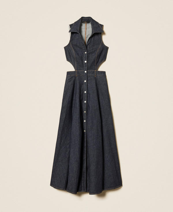 Long denim dress with cut-out
