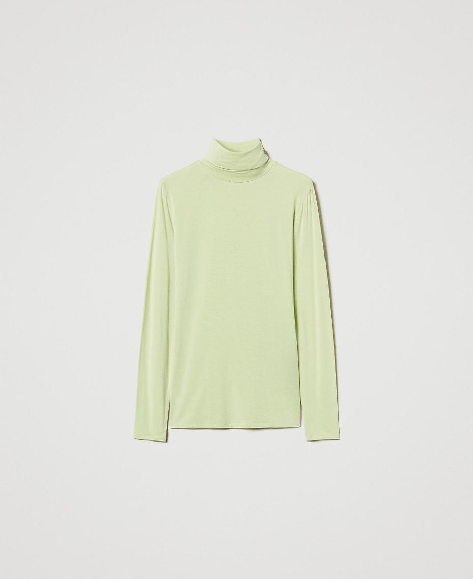 T-shirt col roul&eacute; avec broderie sigl&eacute;e Vert &laquo;&nbsp;Soft Lime&nbsp;&raquo; Femme 242LI2JCC_11717_S0