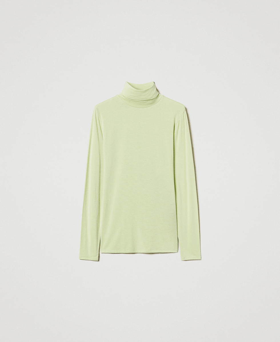 Turtleneck T-shirt with embroidered logo Woman, Green | TWINSET Milano