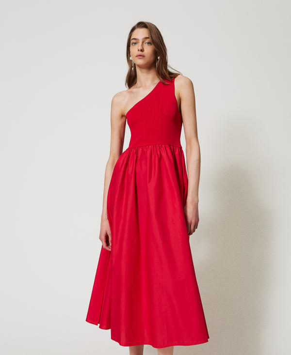 Maxikleid aus Gestrick und Popeline