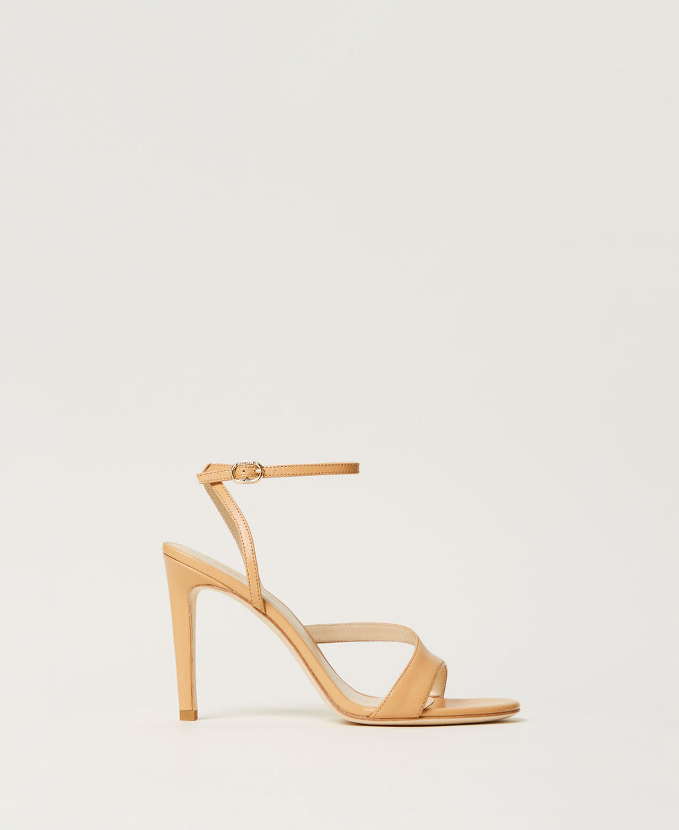 High-heeled leather sandals