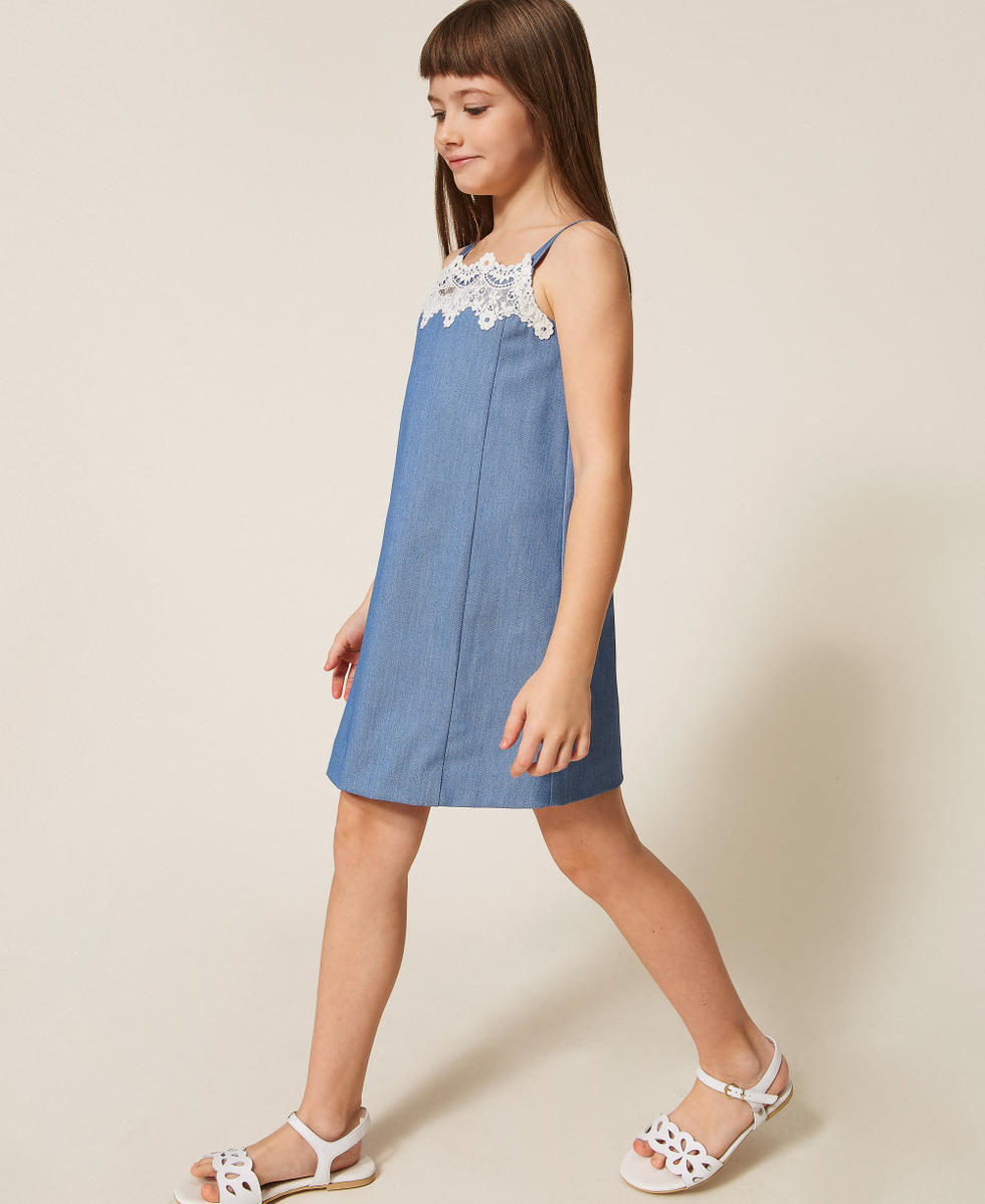 Robe courte en fil-&agrave;-fil avec dentelle Skyline Fille 261GJ2Q13_04614_03