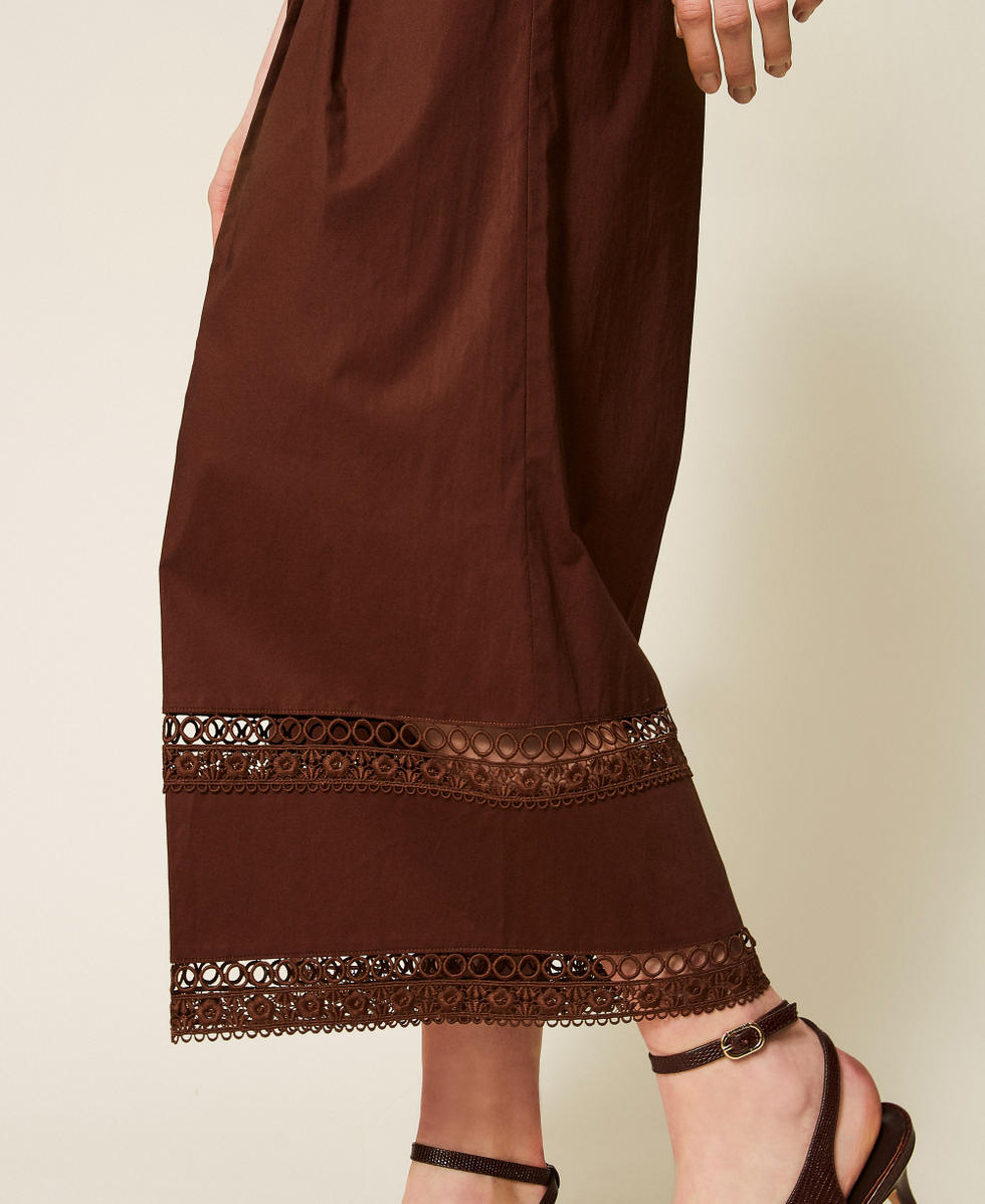 Wide poplin trousers with embroidery Coffee Liqueur Woman 261TT2252_12110_04