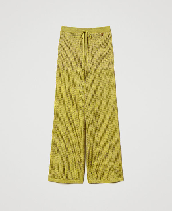 Pantaloni wide leg in maglia a rete