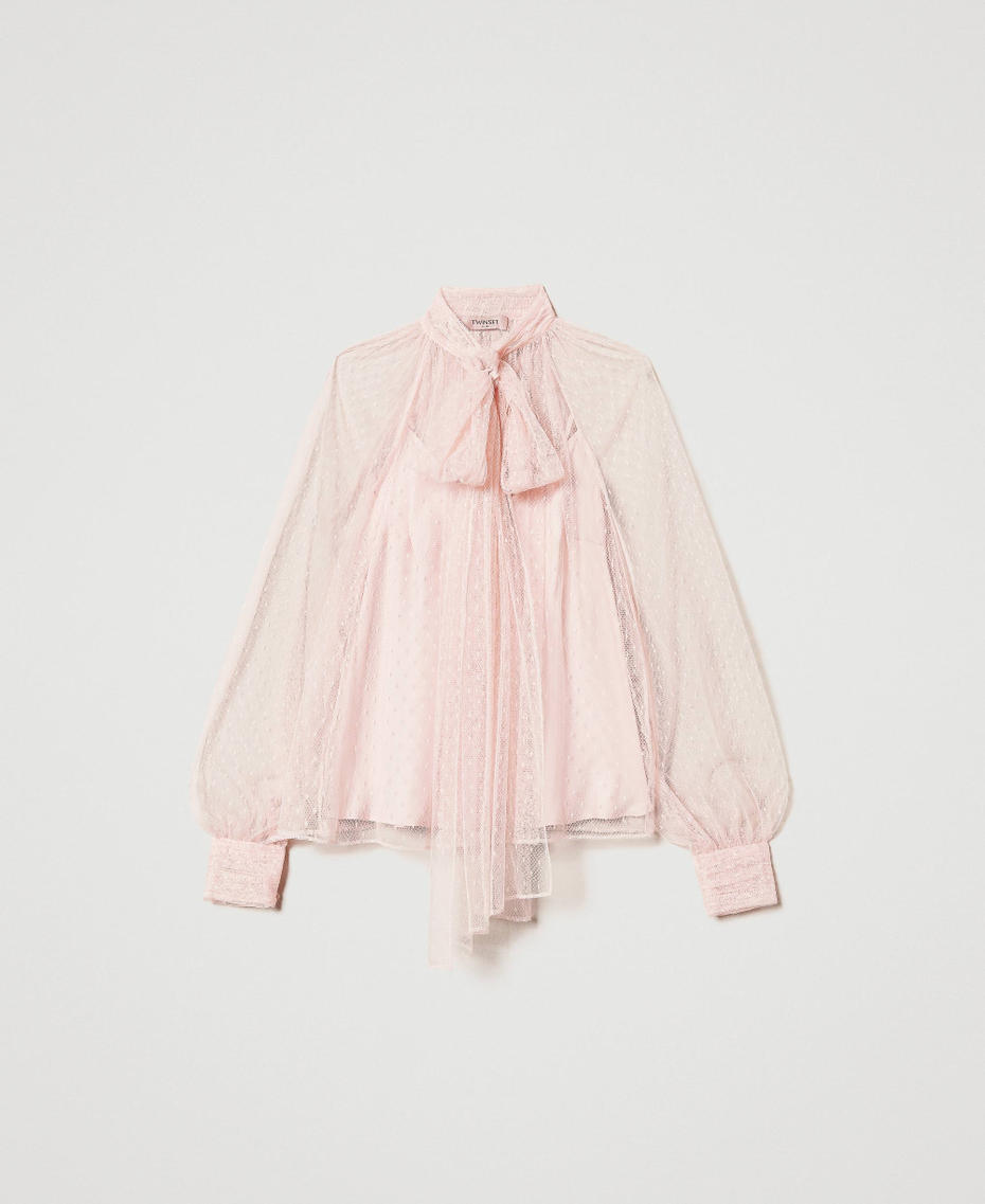 Tulle blouse with sash collar Cupcake Pink Woman 251TP2514_00178_S0