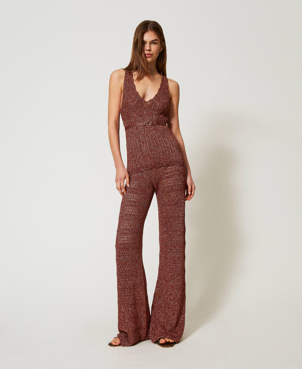 Top en maille avec lurex et ceinture Amber Brown Lurex Femme 251TT3195_12450_T0